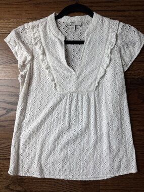 C by One White Eyelet V-Neck Top